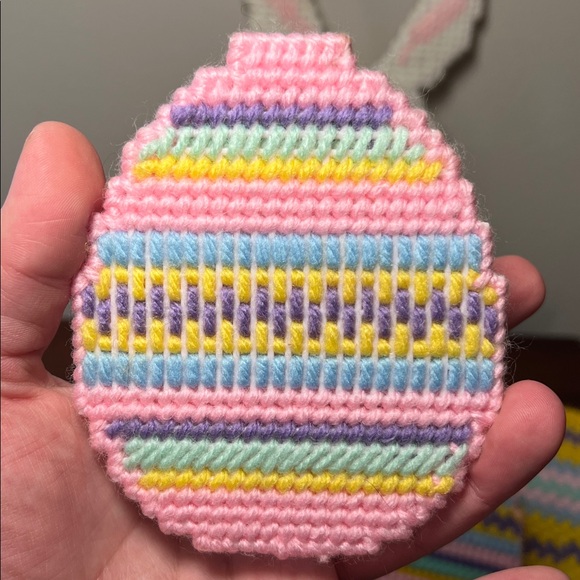 Vintage Handmade Crochet Knit Easter Bunny Coaster Set Cute Kitsch Granny Square - Picture 7 of 15